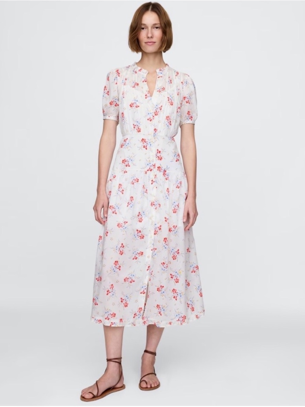 Gap × DÔEN Pintuck Floral Midi Dress, Size M